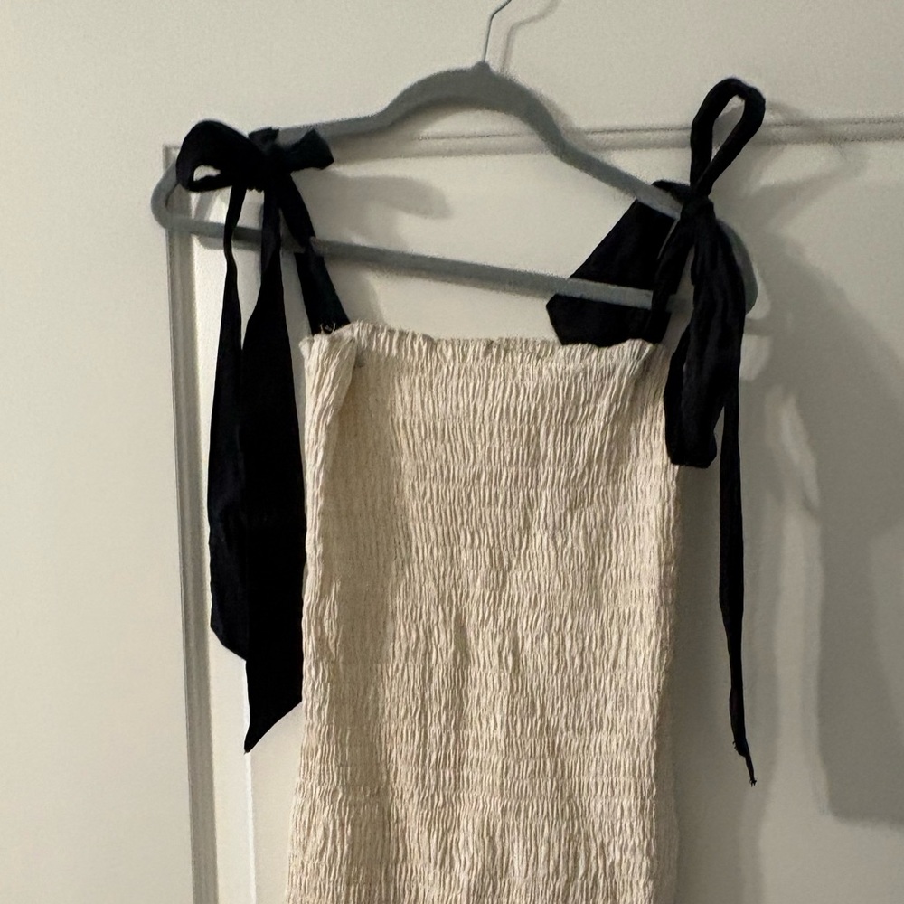 Zara Cream Smocked Tie Front Sheath Dress